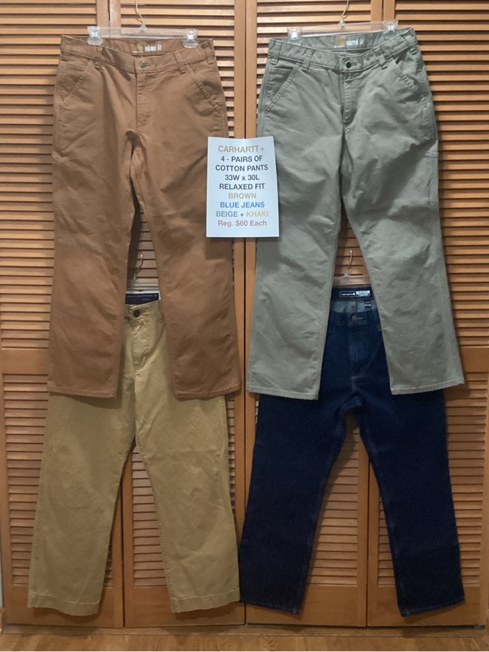 4-Pairs Carhartt Cotton Pants Set in Brown, Blue, Beige, Khaki